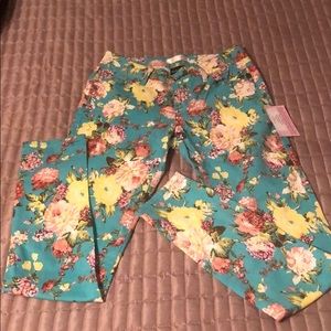 Turquoise floral print skinny jeans